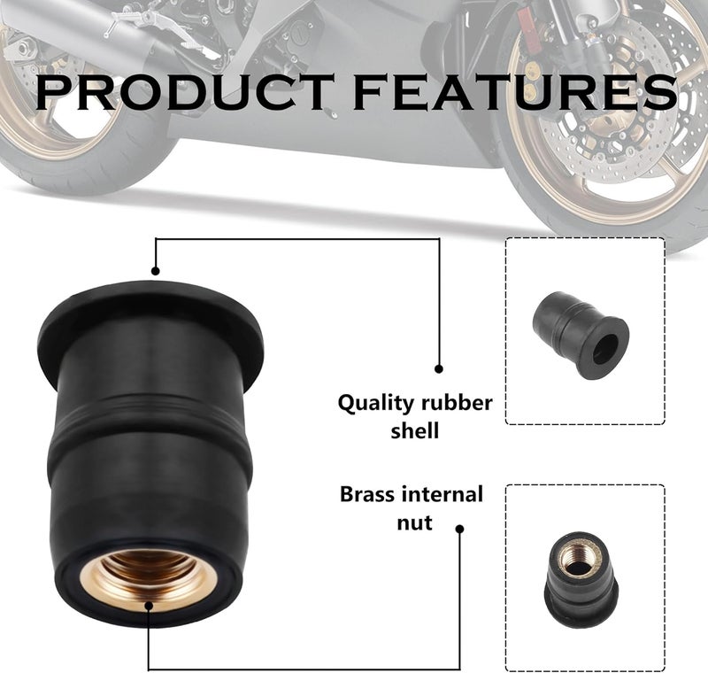 Stacool 10PCS M5 Well Nuts Fairing Fasteners,Brass+Rubber Well Nut for Motorcycle Fairing Windshield,Universal Motorcycle Accessories/Boat Windshield Fastener for Motorcycle Boat Kayak Canoe (M5) - Image 3